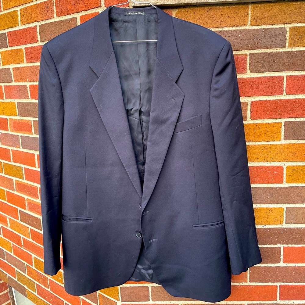 Vintage Mani/Saks Fifth Avenue Navy Blazer 44L -Made In Italy- 100% Virgin Wool